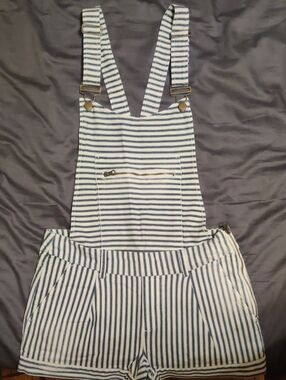 Capulet Blue & White Striped Women’s Denim Short Overalls
